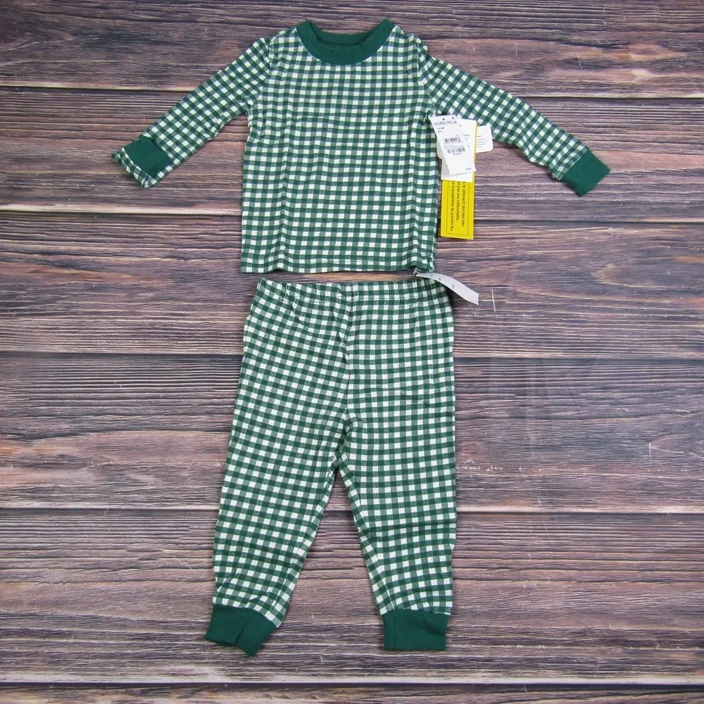 Nordstrom NEW NWT Baby 12M/18M Green White Gingham Pajama Set Christmas